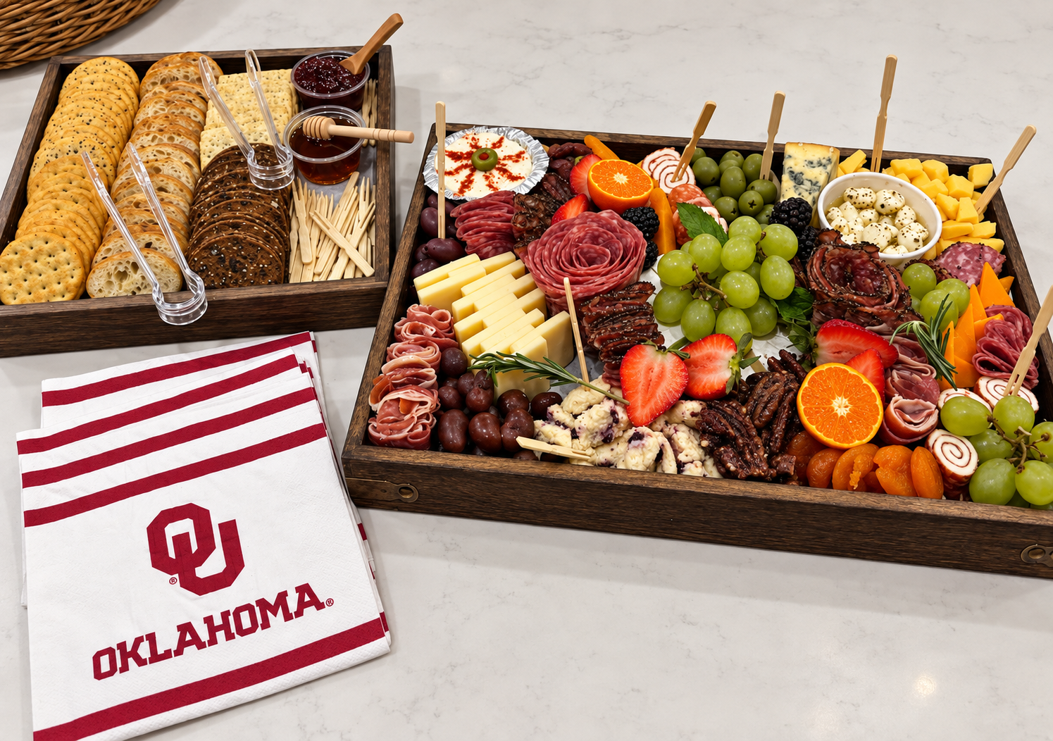 Luna Mesa Catering gourmet charcuterie board with crackers and meats