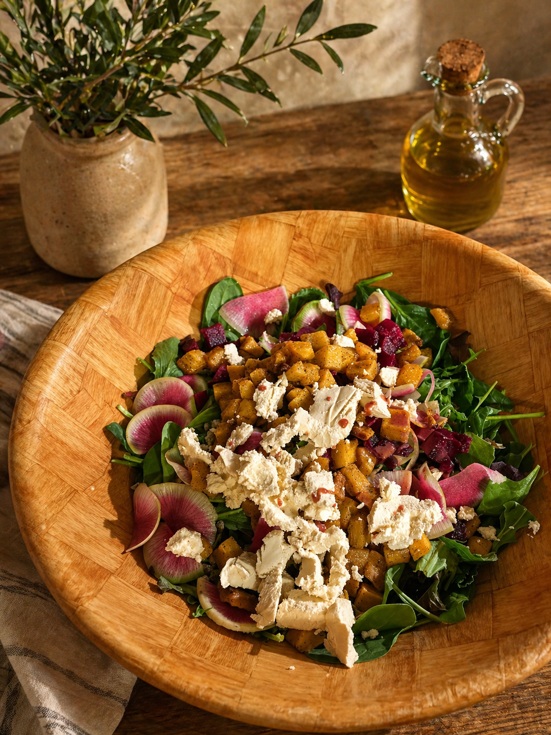 Luna Mesa Catering roasted squash salad with watermelon radish and feta