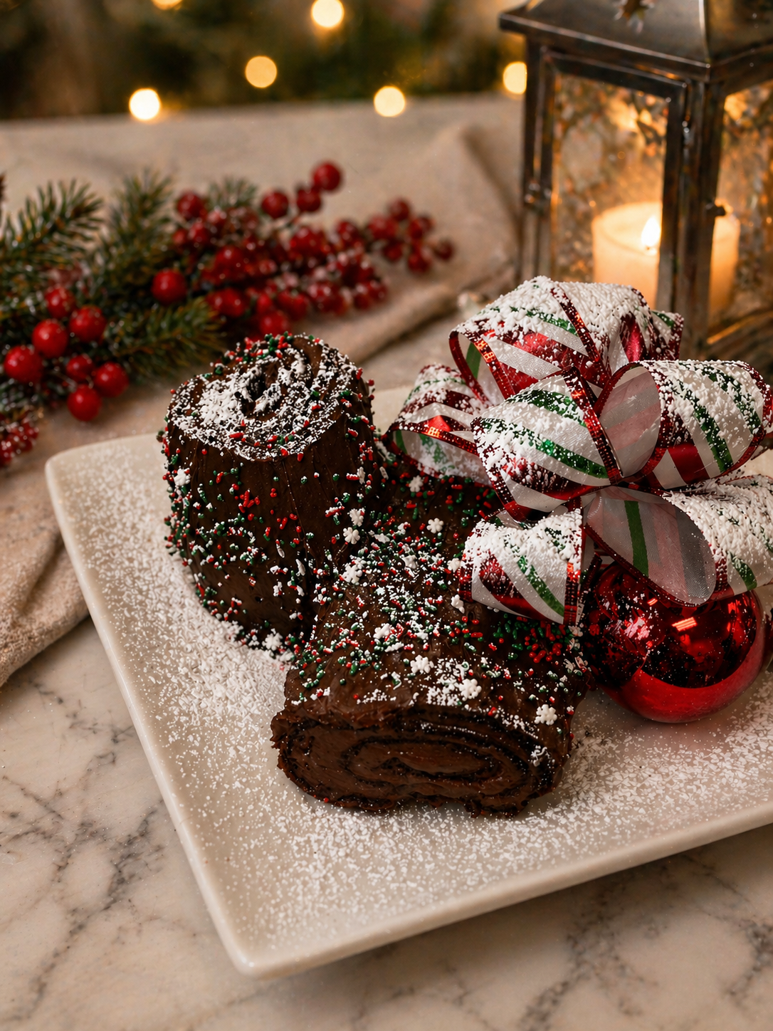 Luna Mesa Catering festive chocolate yule log cake